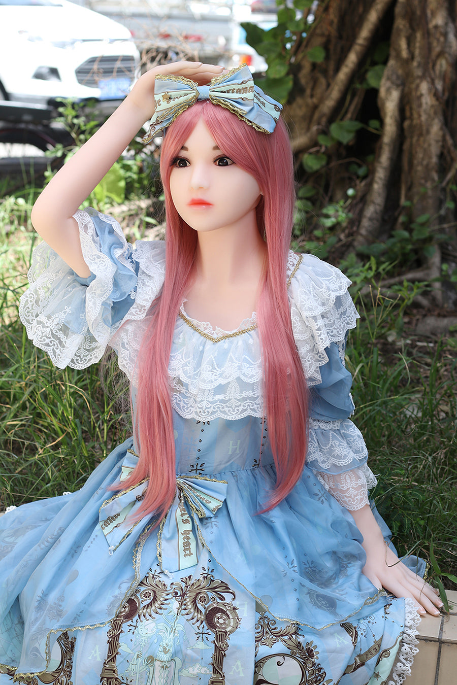 Wunderschöne japanische Liebespuppe 140 cm große Sexpuppe mit lila Haaren