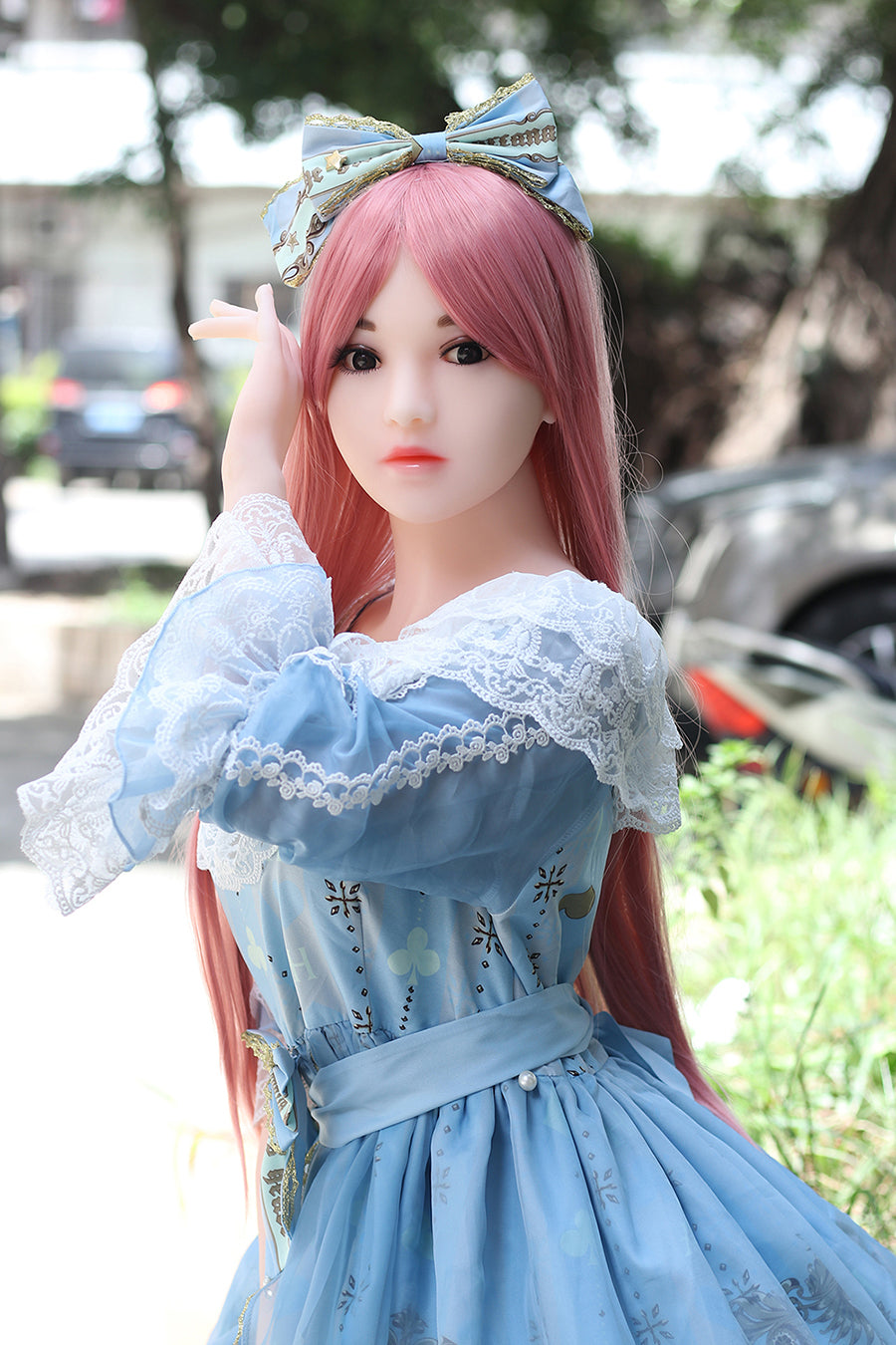 Wunderschöne japanische Liebespuppe 140 cm große Sexpuppe mit lila Haaren