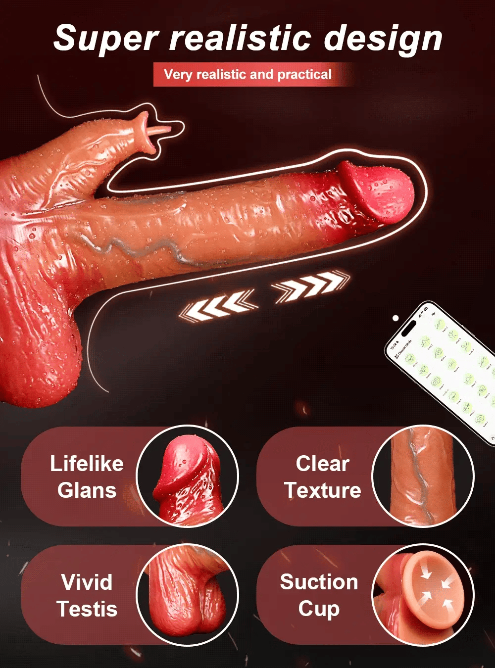 Dildo Vibrator Sexspielzeug Masturbator mit Wärme, Stoß, Rotation und App