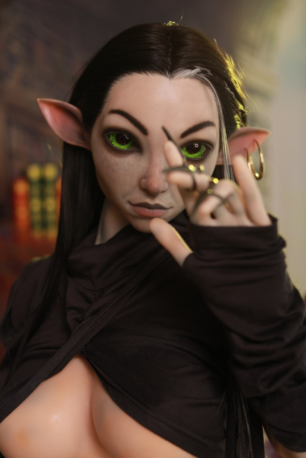 153 cm Fantasy-Sexpuppe mit spitzen Ohren und Alien-Haarimplantat