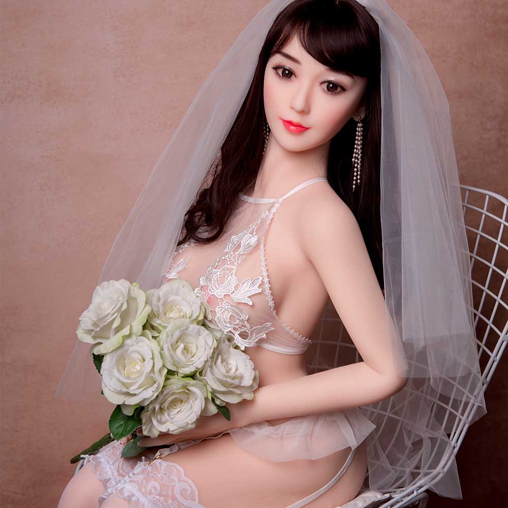 Schöne 145 cm große Mini Sex Doll im Hochzeitskleid